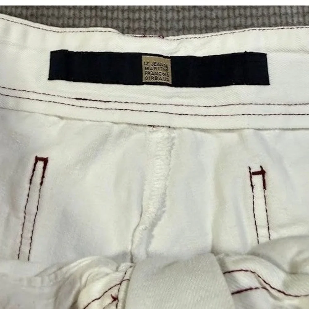 Marithe Francois Girbaud White Cargo Shorts Mens 40X13 Burgundy Strap Vintage